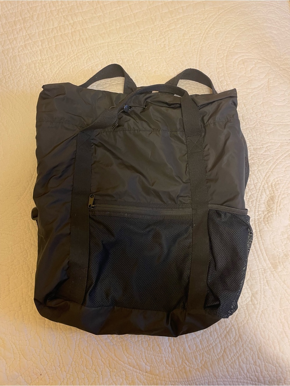 Women's Black Lightweight Nylon Backpack Tote